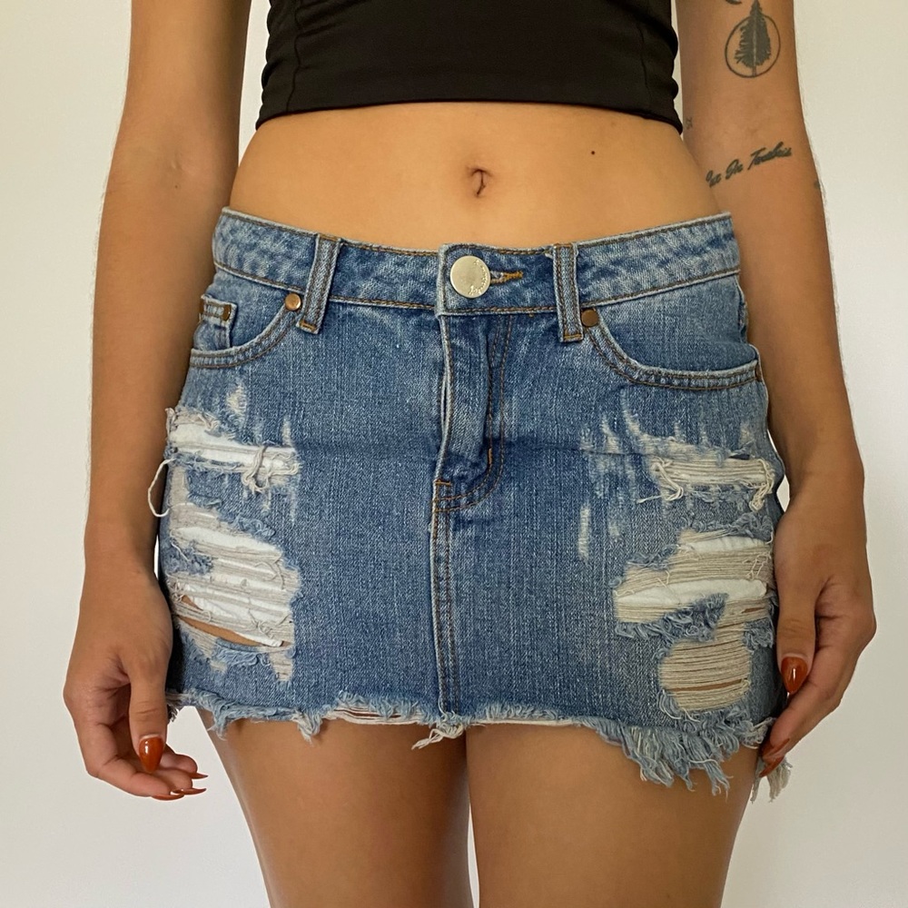 Distressed Denim Mini Skirt
